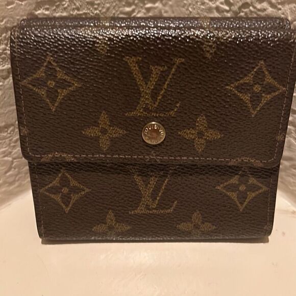 Louis Vuitton Monogram Compact Trifold Wallet Classic Brown Tan LV Logo Pattern - Picture 2 of 14
